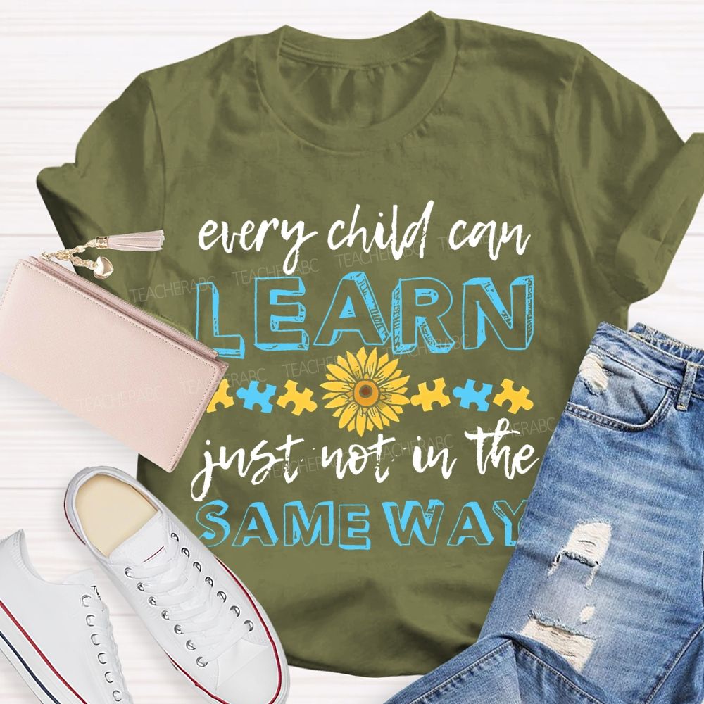 Every Child Can Learn Just Not In The Same Way  Puzzle  Teacher T-shirt