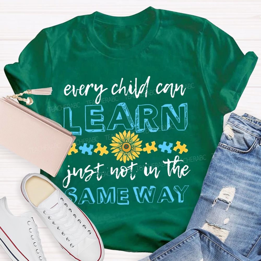 Every Child Can Learn Just Not In The Same Way  Puzzle  Teacher T-shirt