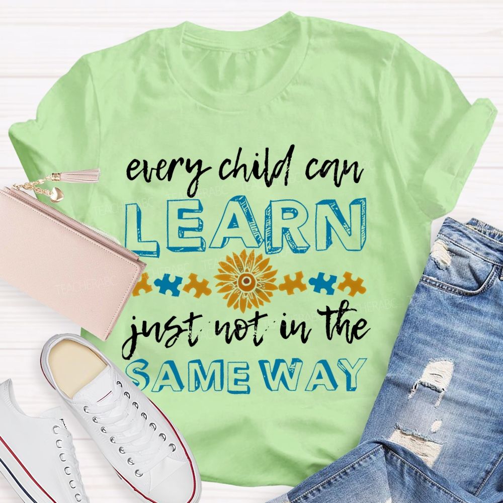 Every Child Can Learn Just Not In The Same Way  Puzzle  Teacher T-shirt
