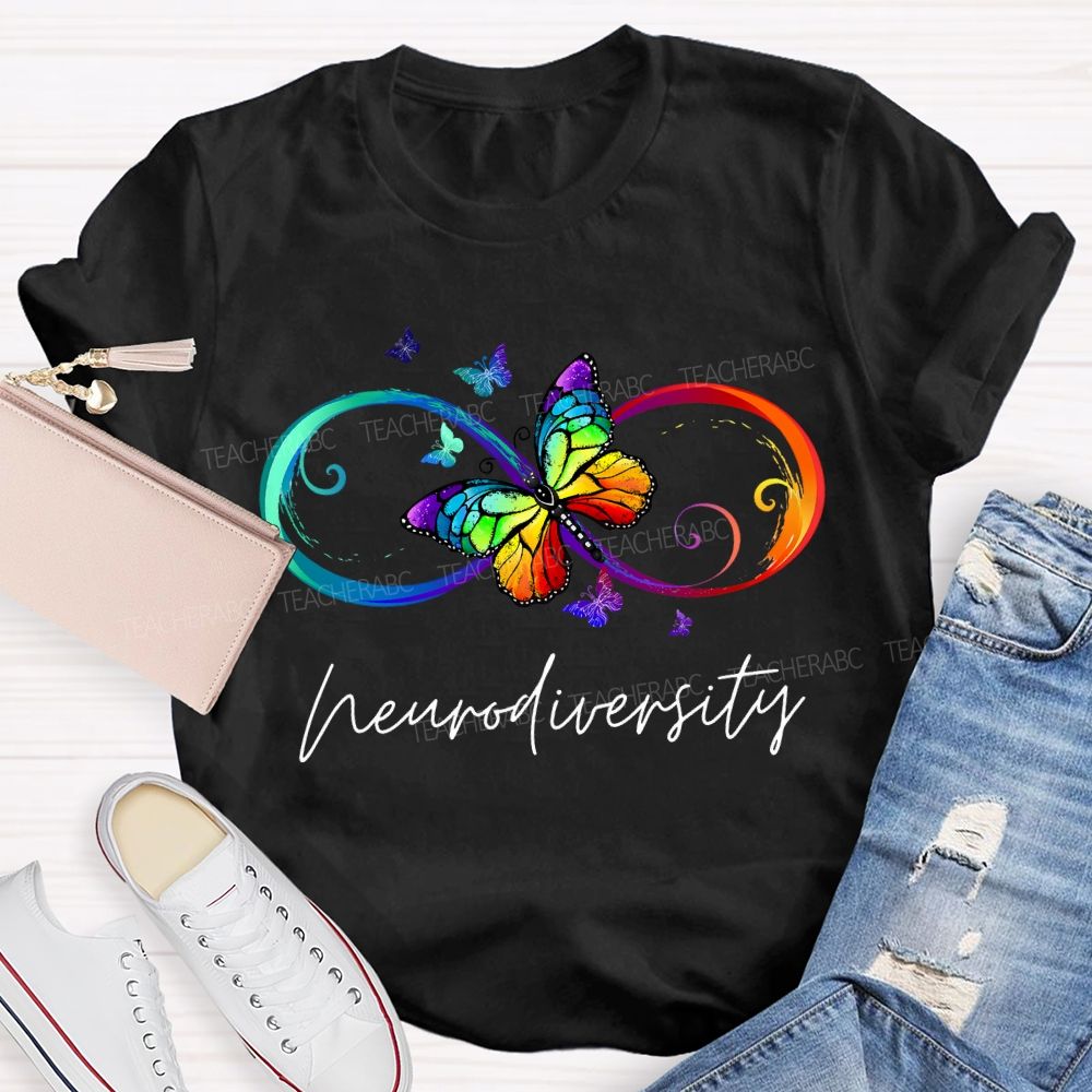 Neurodiversity Autism Awareness Butterfly And Rainbow Infinity Symbol T-shirt