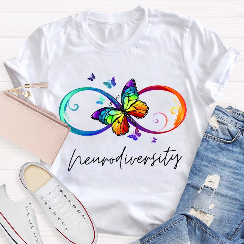 Neurodiversity Autism Awareness Butterfly And Rainbow Infinity Symbol T-shirt