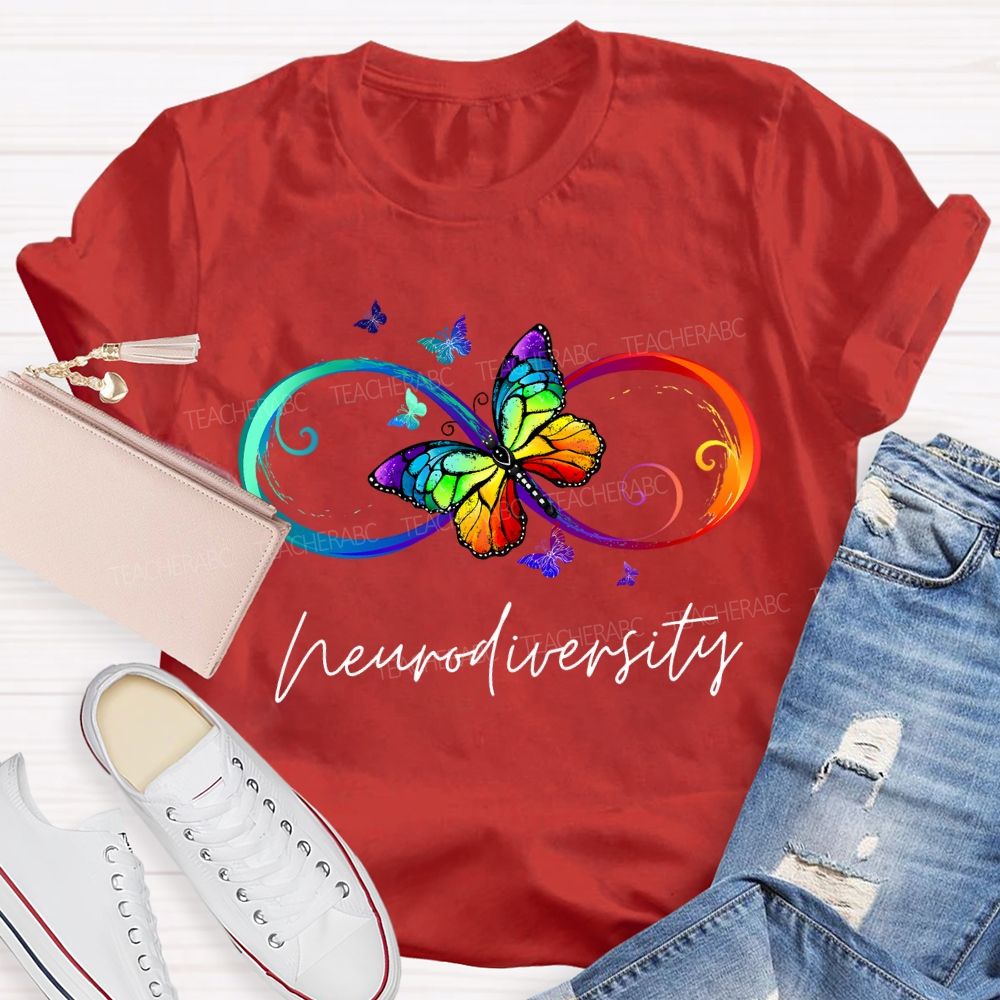 Neurodiversity Autism Awareness Butterfly And Rainbow Infinity Symbol T-shirt