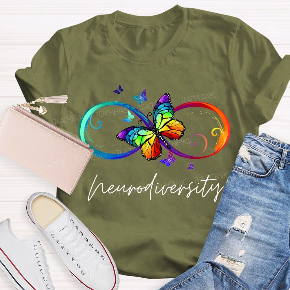Neurodiversity Autism Awareness Butterfly And Rainbow Infinity Symbol T-shirt