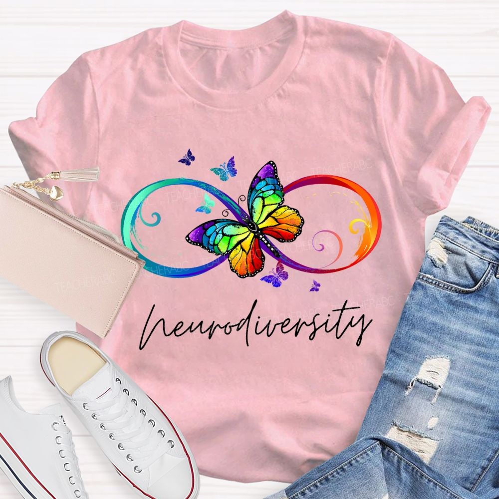 Neurodiversity Autism Awareness Butterfly And Rainbow Infinity Symbol T-shirt