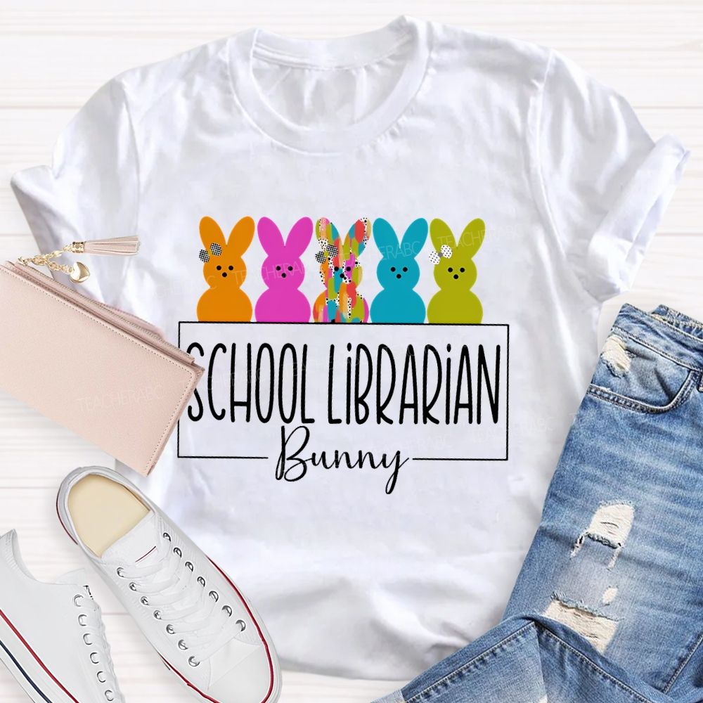School Librarian Bunny Library Book  Teacher T-shirt