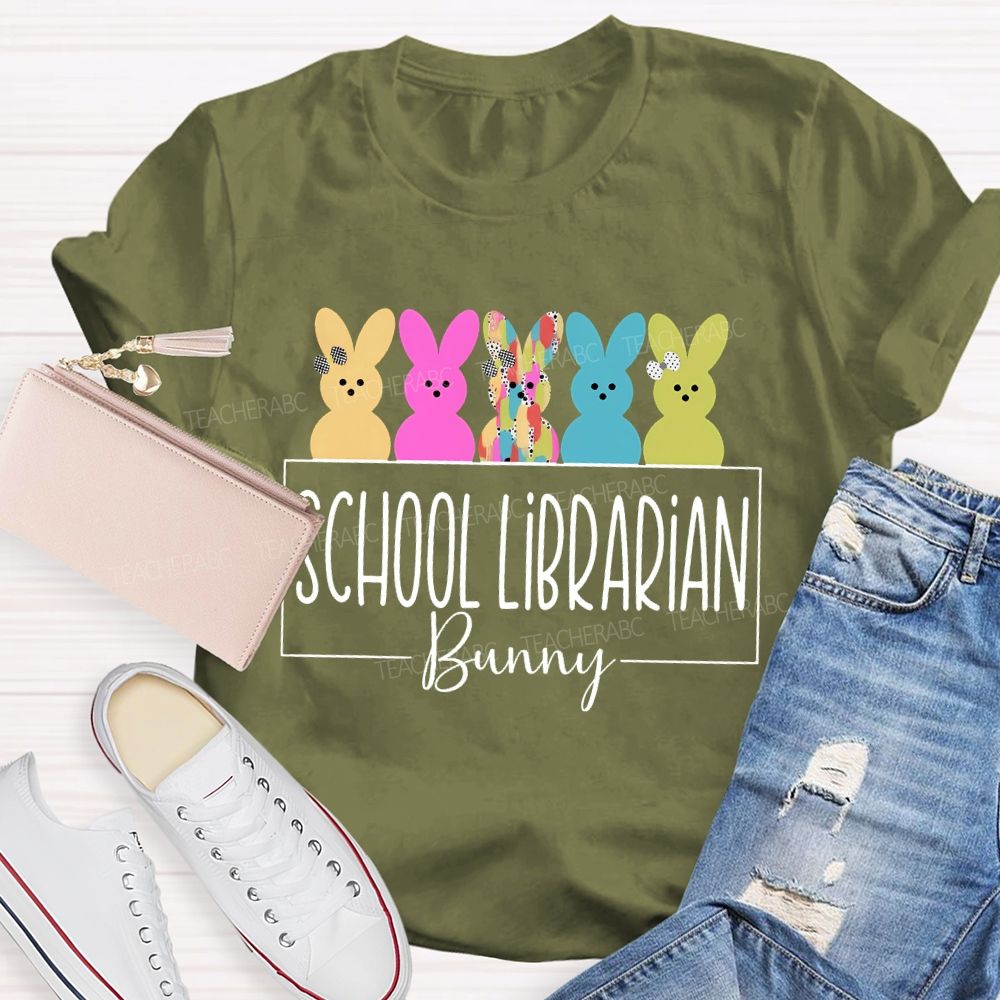 School Librarian Bunny Library Book  Teacher T-shirt
