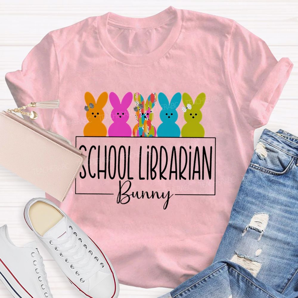 School Librarian Bunny Library Book  Teacher T-shirt