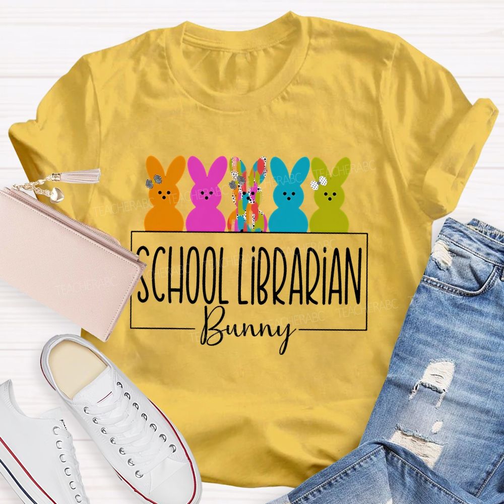School Librarian Bunny Library Book  Teacher T-shirt