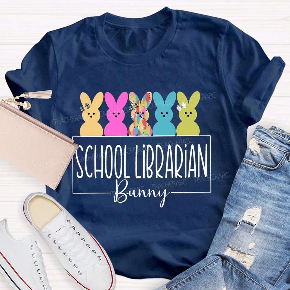 School Librarian Bunny Library Book  Teacher T-shirt