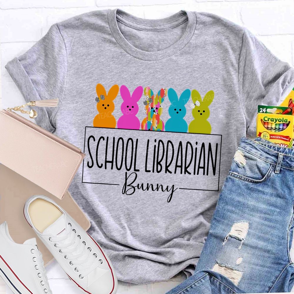 School Librarian Bunny Library Book  Teacher T-shirt