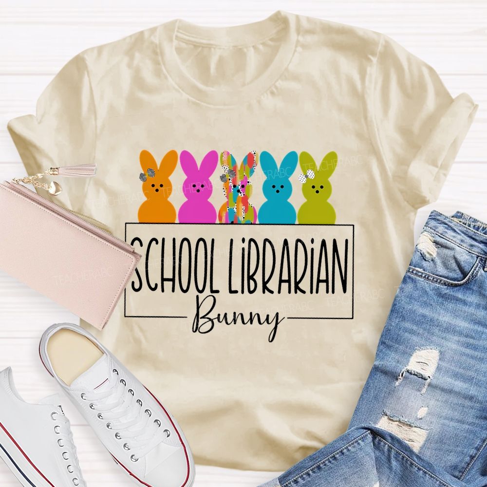 School Librarian Bunny Library Book  Teacher T-shirt