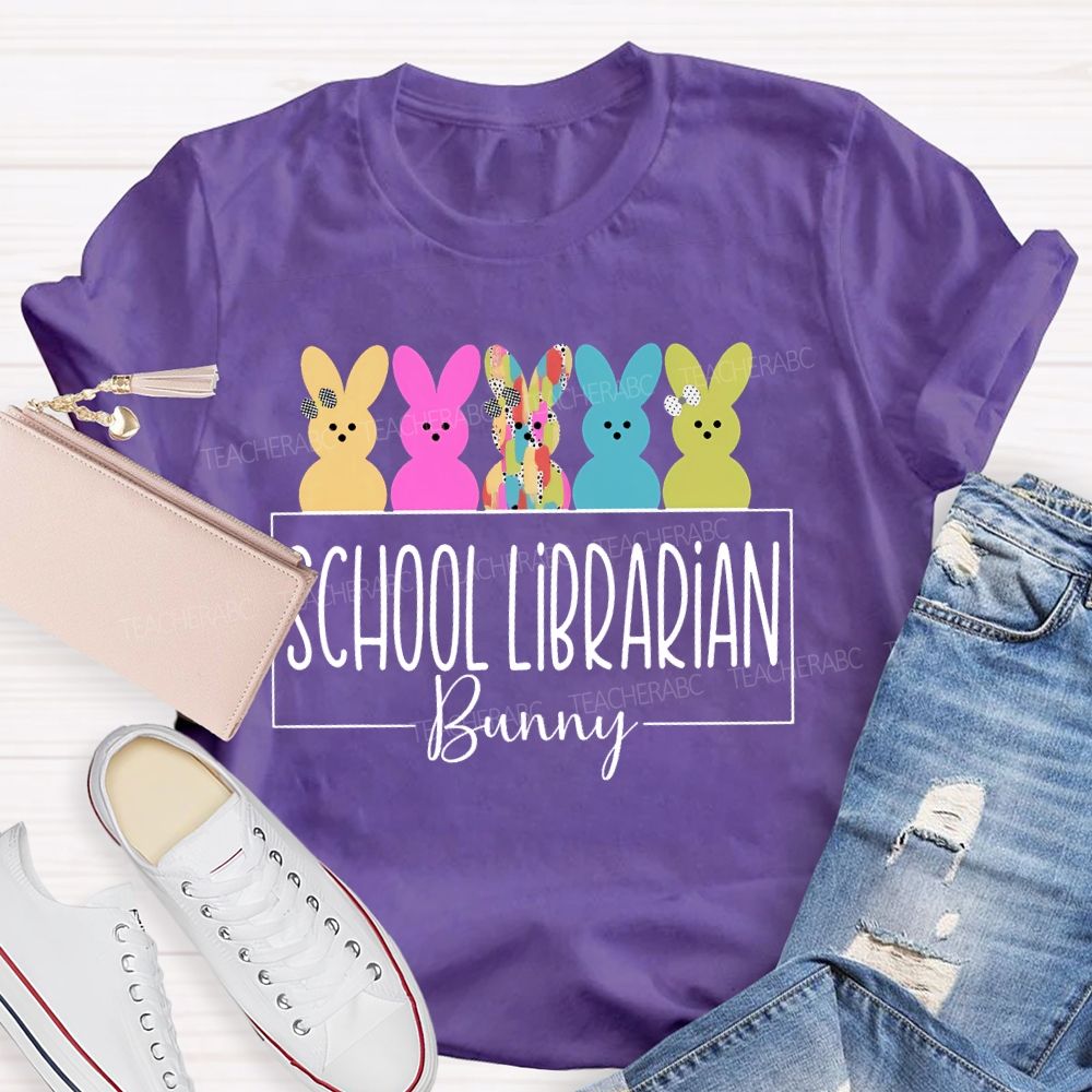 School Librarian Bunny Library Book  Teacher T-shirt