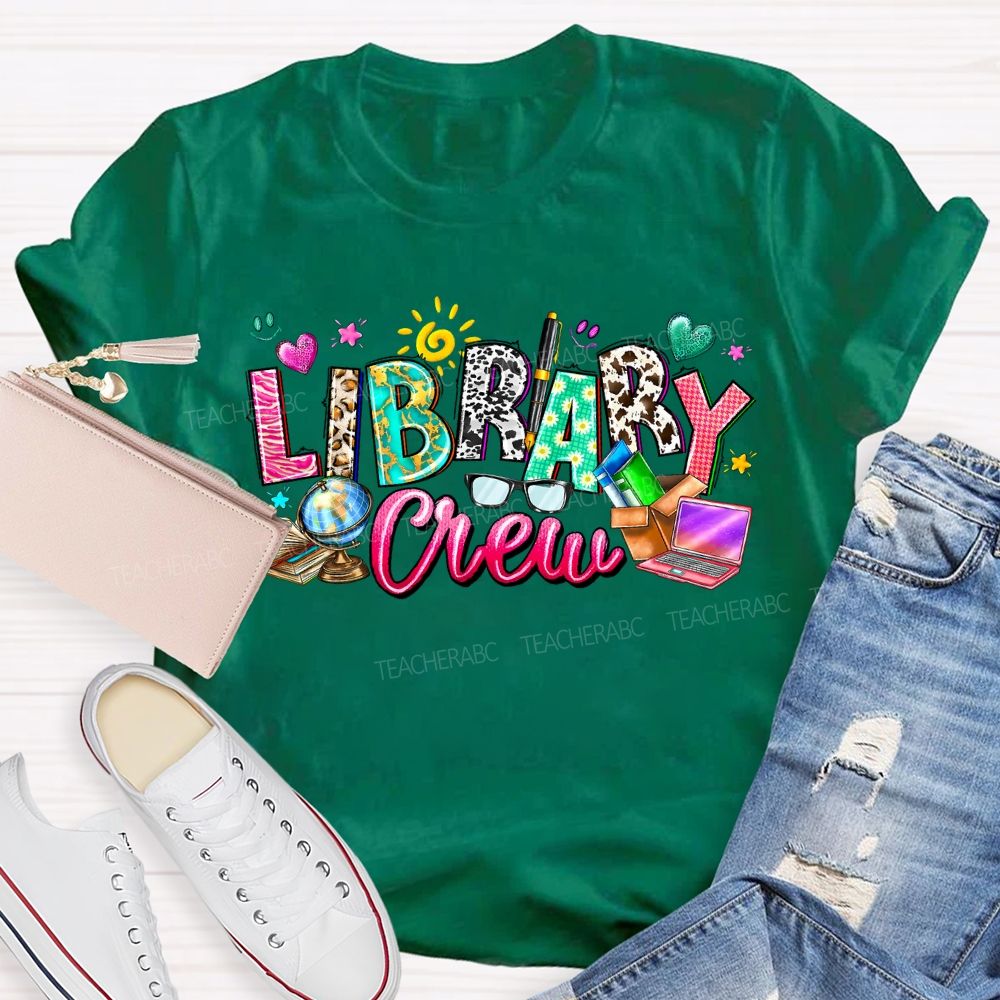 Library Crew Colored Fonts And Colored Hearts T-shirt