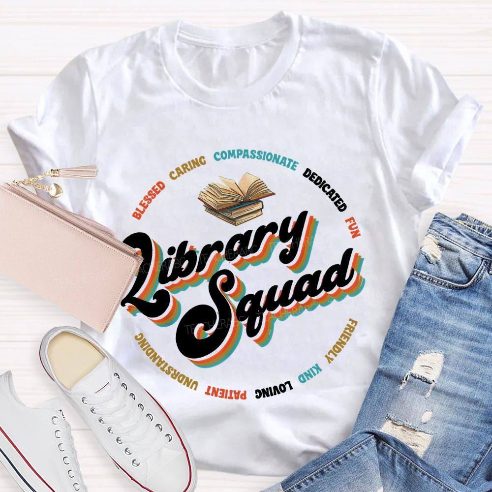 Library Squad Blessed Letters  Teacher T-shirt
