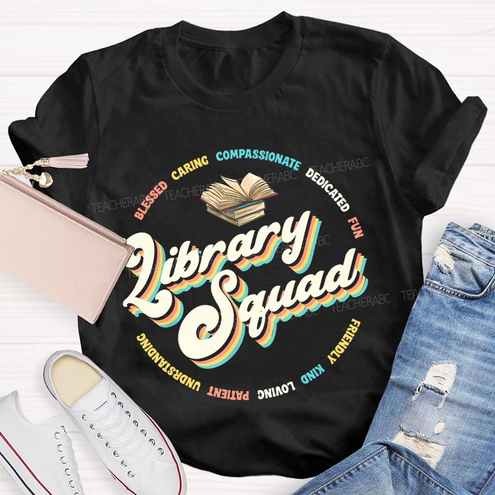 Library Squad Blessed Letters  Teacher T-shirt