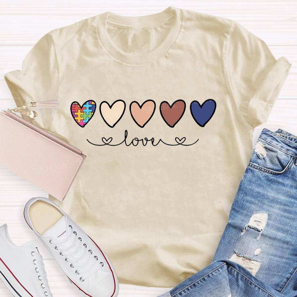 Puzzle Colorful Heart Autism Graphics  Teacher T-shirt