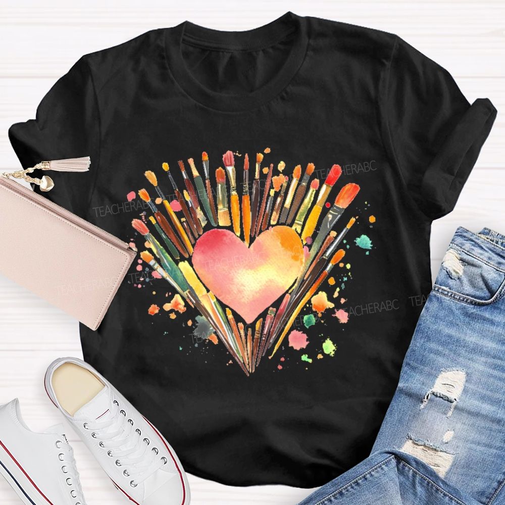 Paintbrush Art Love Graphic  Teacher T-shirt