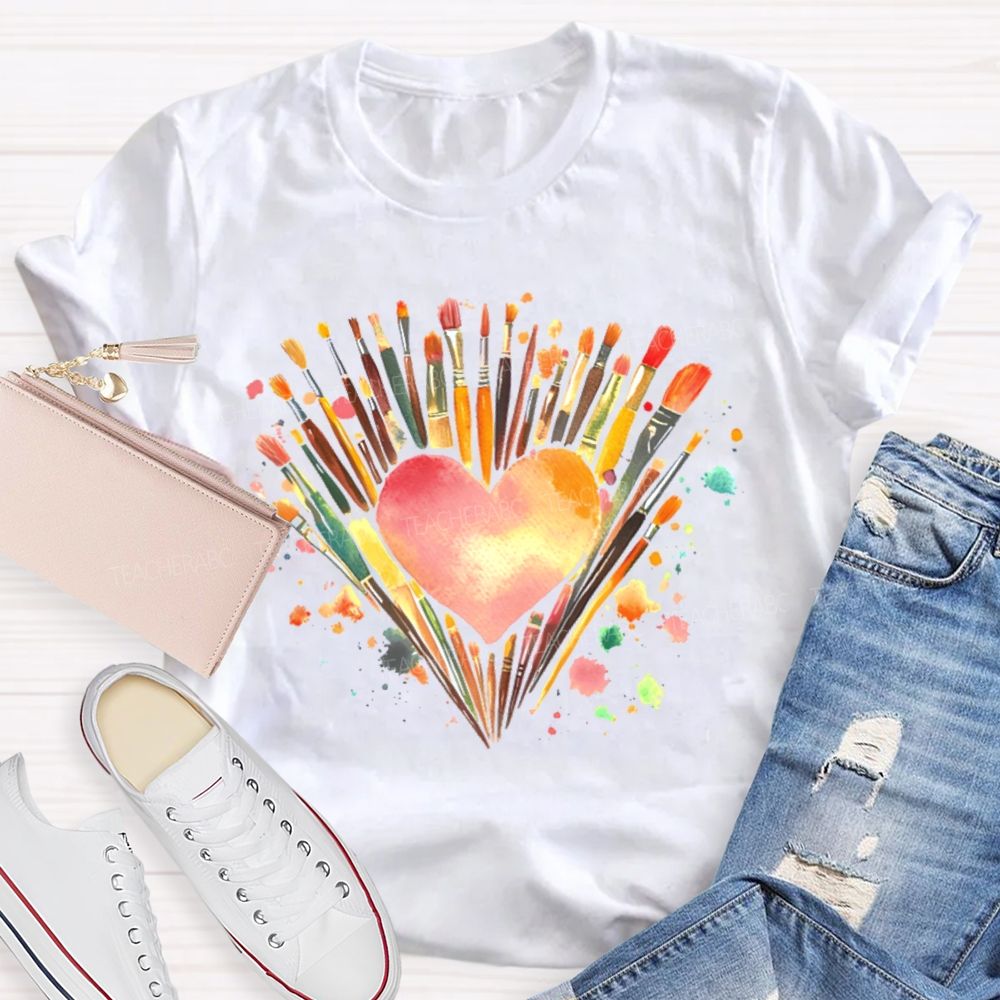 Paintbrush Art Love Graphic  Teacher T-shirt