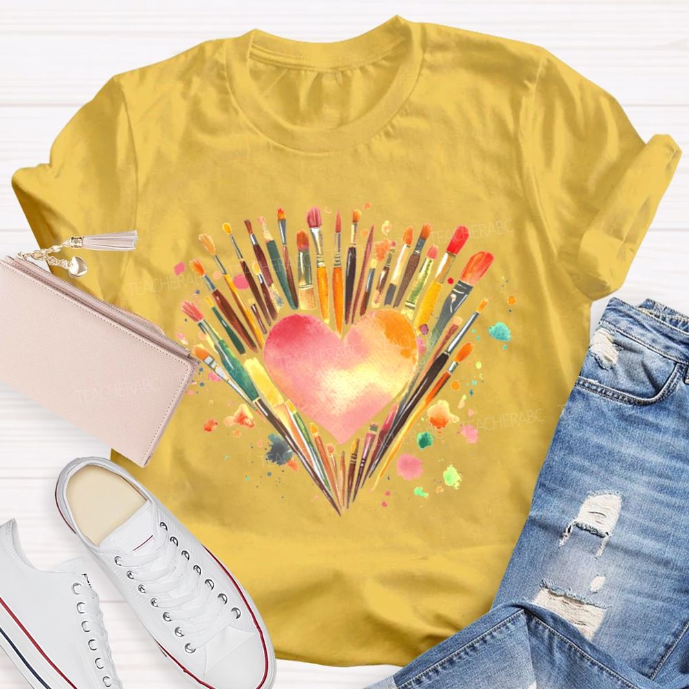 Paintbrush Art Love Graphic  Teacher T-shirt