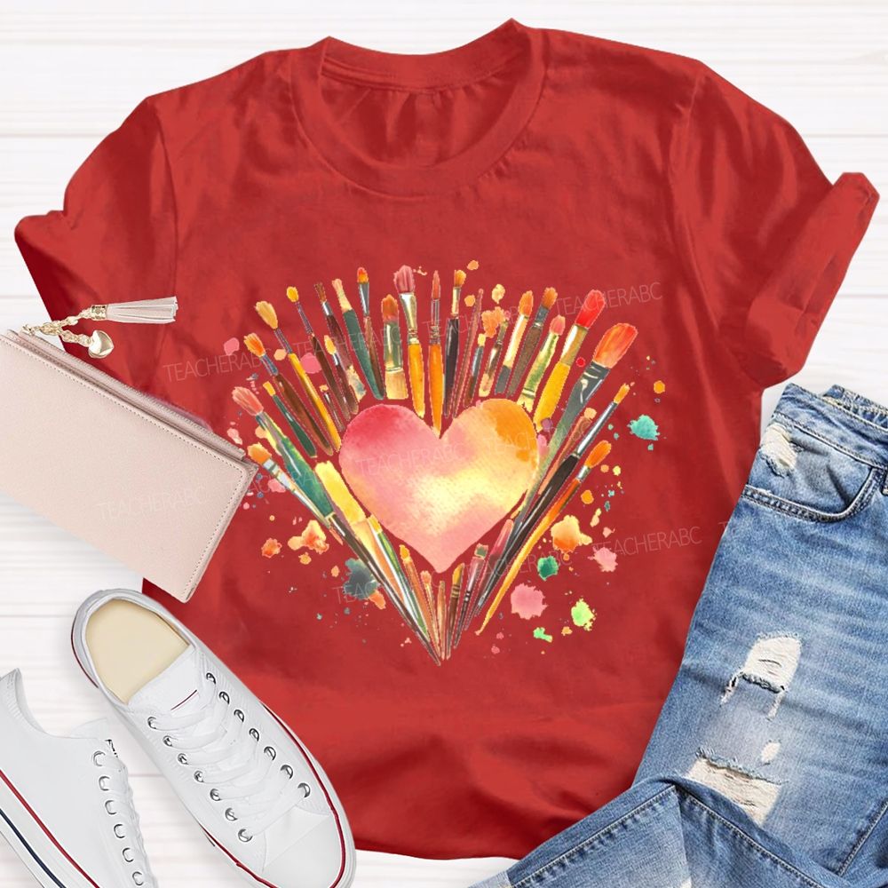 Paintbrush Art Love Graphic  Teacher T-shirt