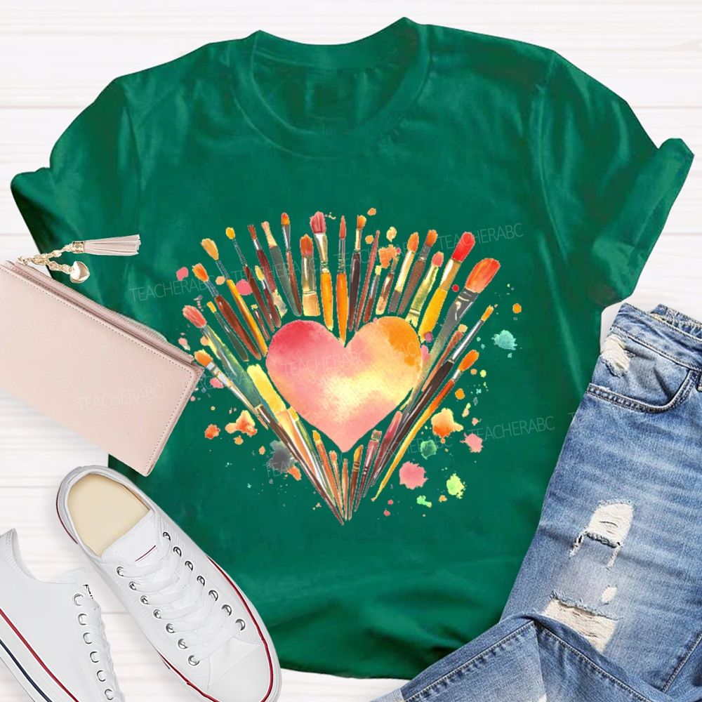 Paintbrush Art Love Graphic  Teacher T-shirt
