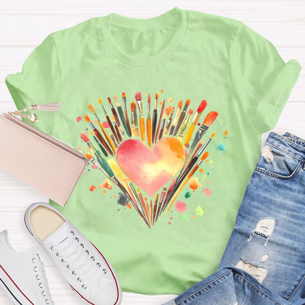 Paintbrush Art Love Graphic  Teacher T-shirt