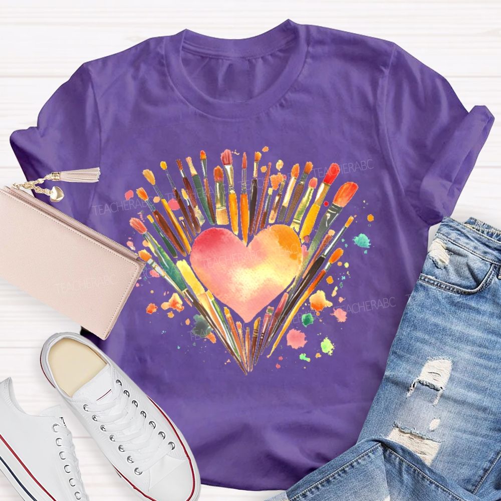Paintbrush Art Love Graphic  Teacher T-shirt