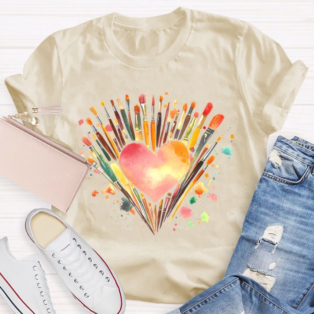 Paintbrush Art Love Graphic  Teacher T-shirt