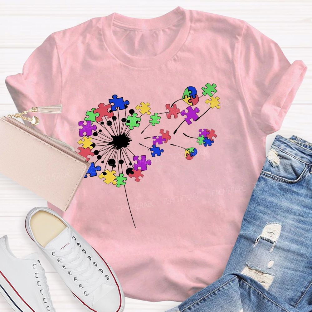 Autism Dandelion Puzzle  Teacher T-shirt