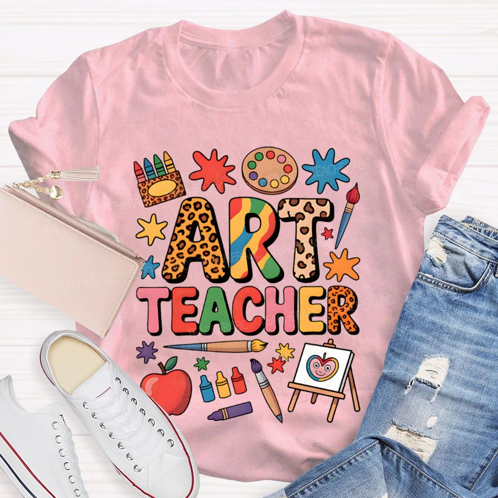 Art Teacher Colored Fonts And Crayons Teacher T-shirt
