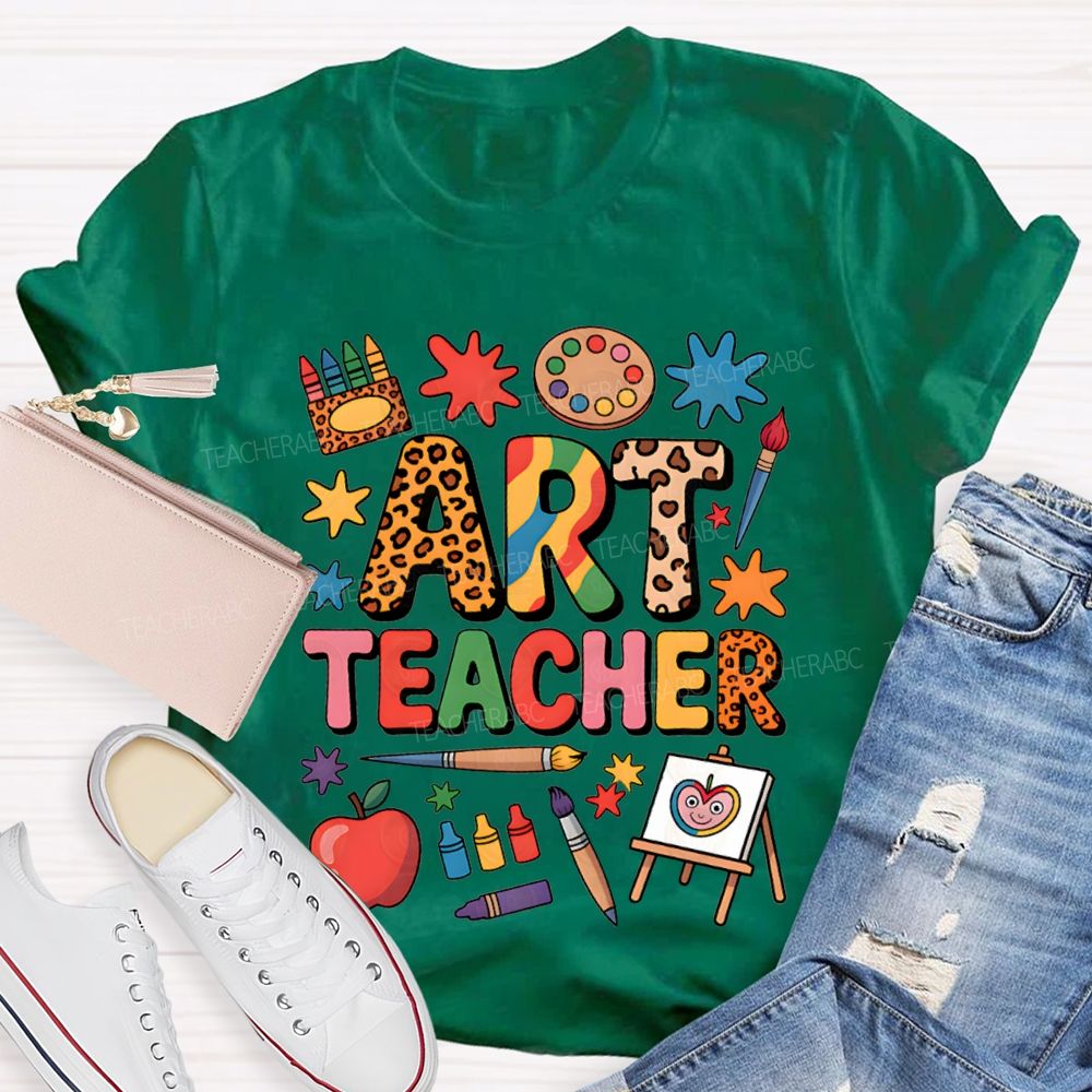 Art Teacher Colored Fonts And Crayons Teacher T-shirt