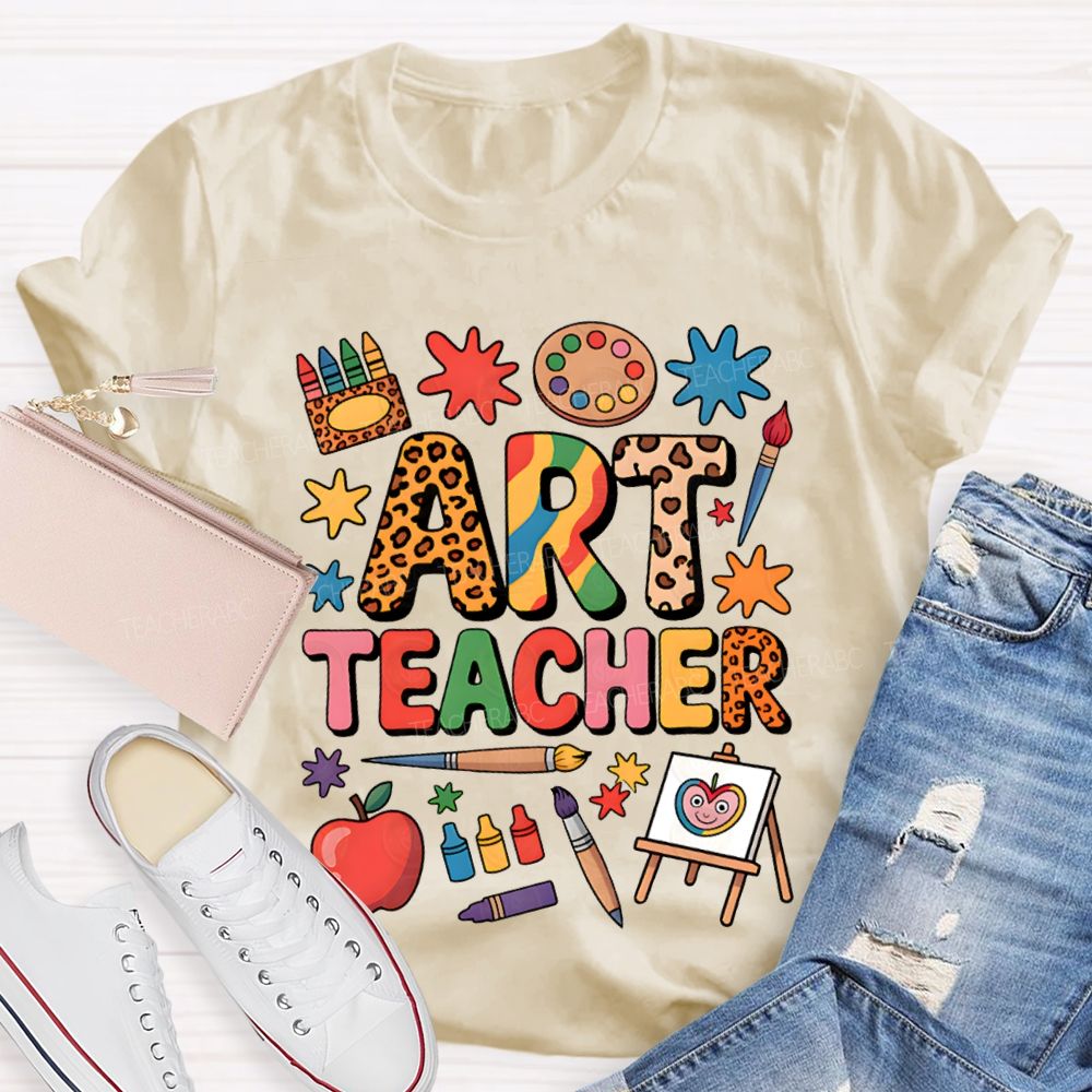 Art Teacher Colored Fonts And Crayons Teacher T-shirt