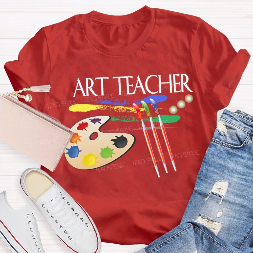 Art Teacher Paintbrushes And Paint Palettes Teacher T-shirt