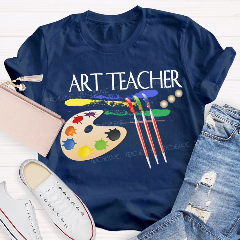 Art Teacher Paintbrushes And Paint Palettes Teacher T-shirt