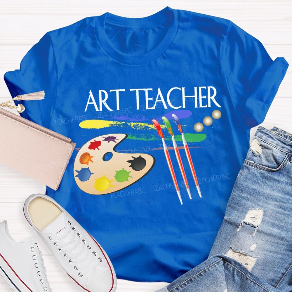 Art Teacher Paintbrushes And Paint Palettes Teacher T-shirt