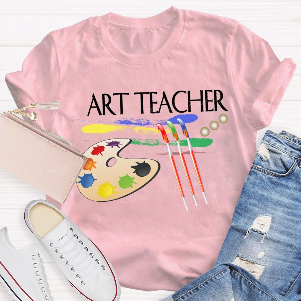 Art Teacher Paintbrushes And Paint Palettes Teacher T-shirt