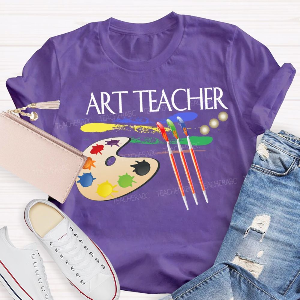 Art Teacher Paintbrushes And Paint Palettes Teacher T-shirt