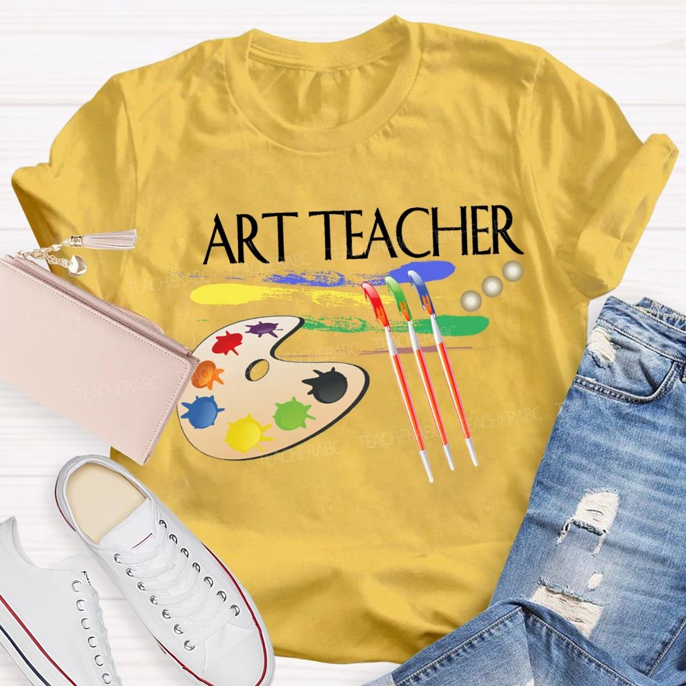 Art Teacher Paintbrushes And Paint Palettes Teacher T-shirt
