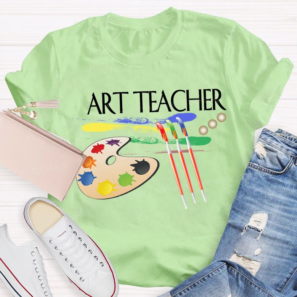 Art Teacher Paintbrushes And Paint Palettes Teacher T-shirt