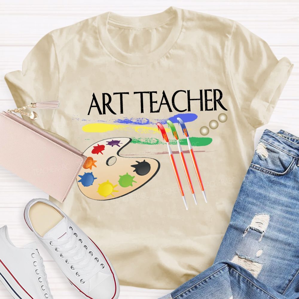 Art Teacher Paintbrushes And Paint Palettes Teacher T-shirt
