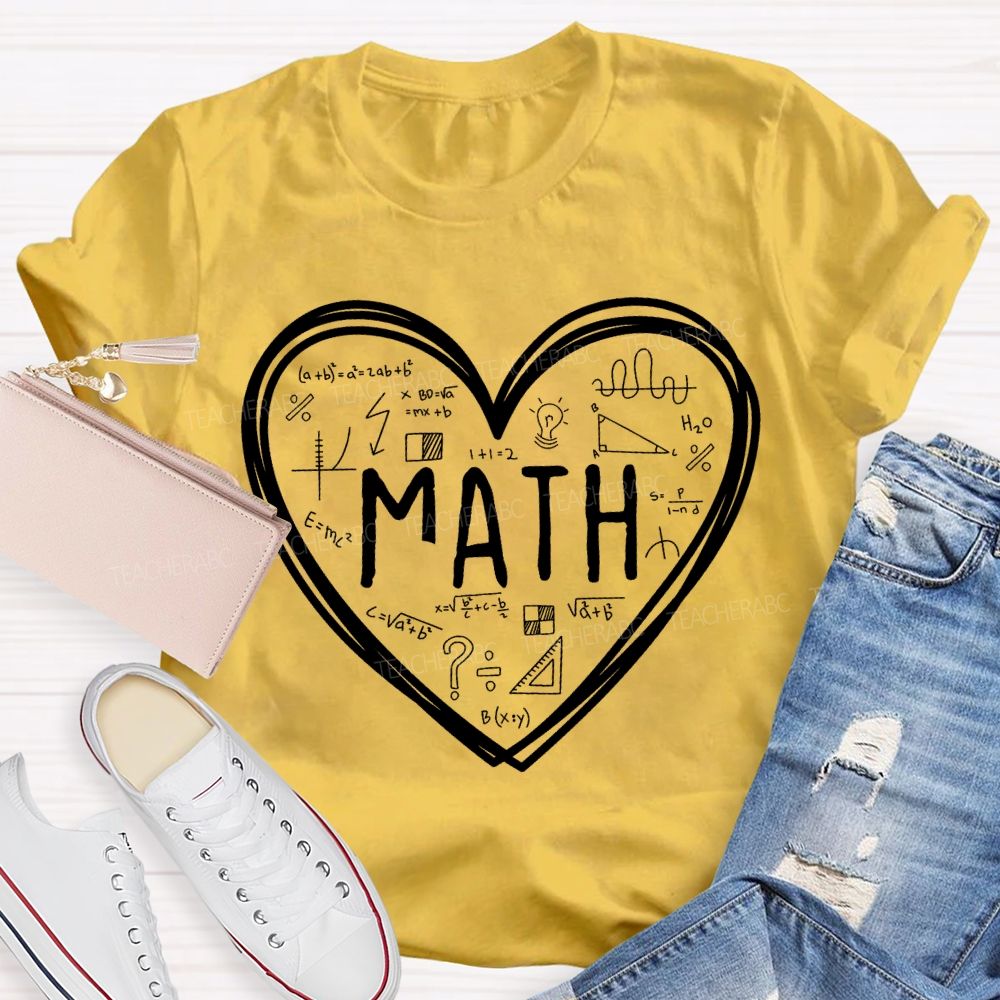 Mathematical Formulas And Heart-Shaped Prints Math Teacher T-shirt
