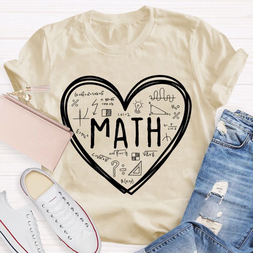 Mathematical Formulas And Heart-Shaped Prints Math Teacher T-shirt