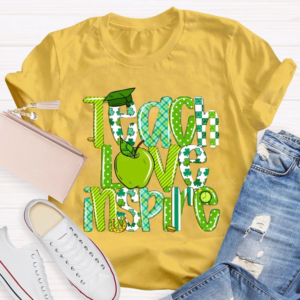 Teach Love Inspire Green Apple Strip Teacher T-shirt