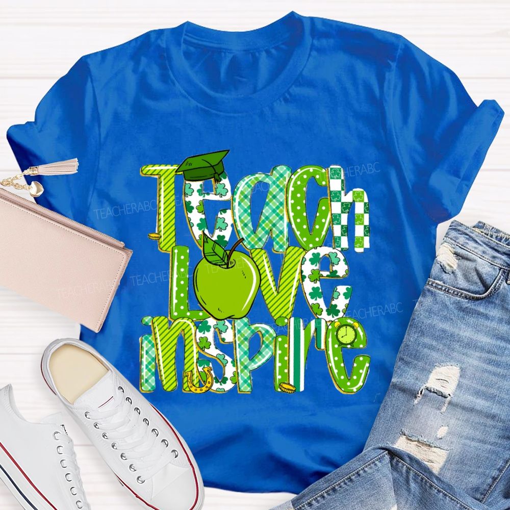 Teach Love Inspire Green Apple Strip Teacher T-shirt