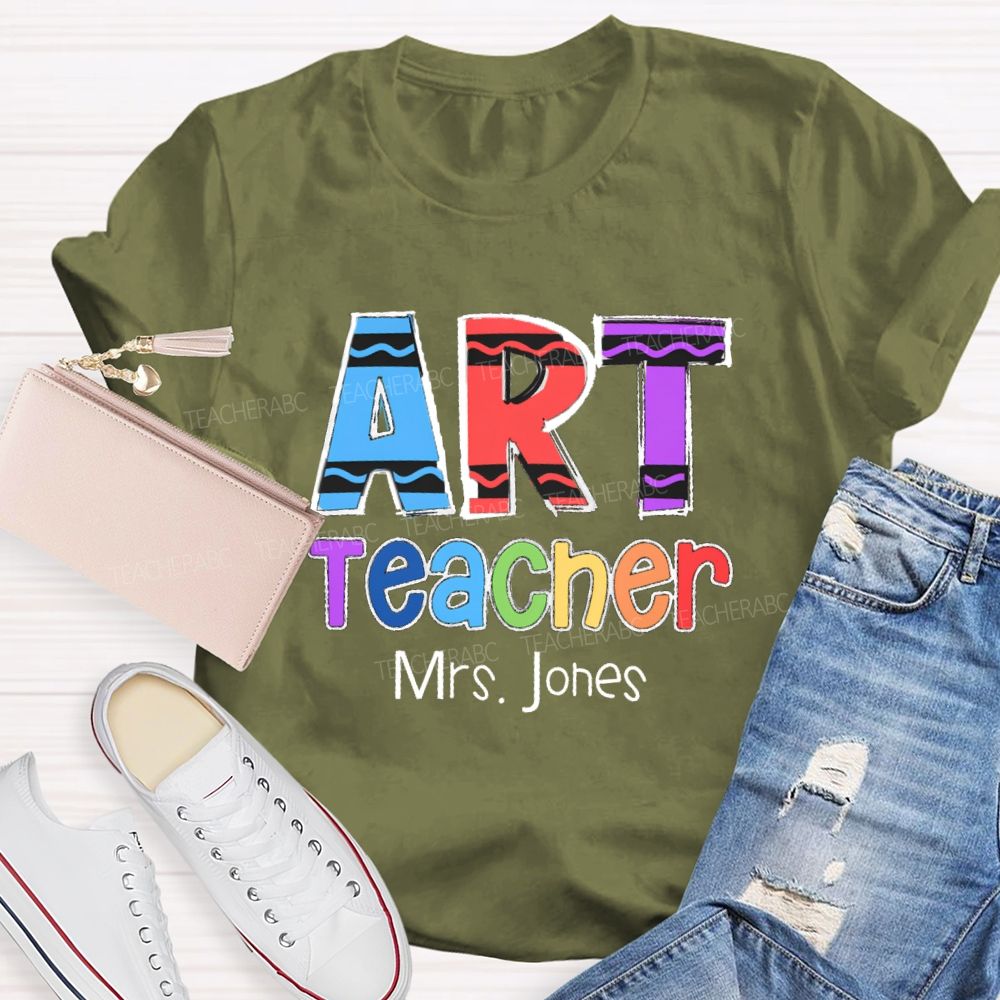 Personalized Art Teacher Name Colorful pencil Teacher T-shirt