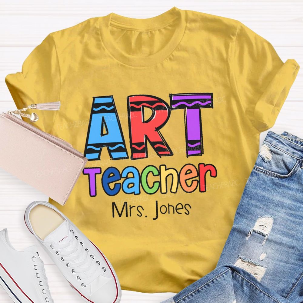 Personalized Art Teacher Name Colorful pencil Teacher T-shirt