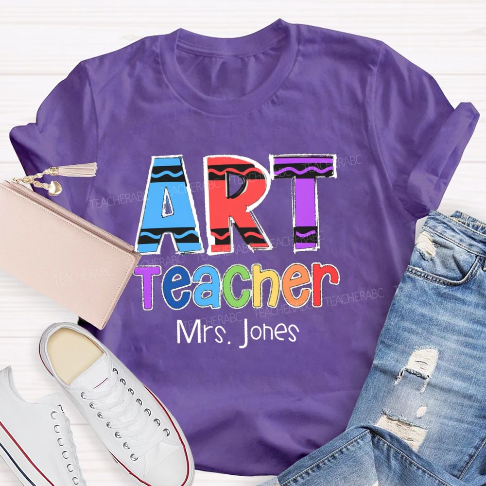 Personalized Art Teacher Name Colorful pencil Teacher T-shirt