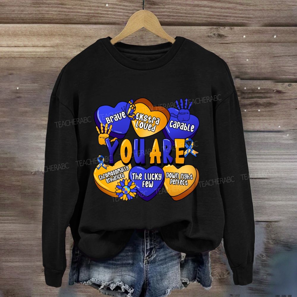 You Are Brave Capable The Lucky Few  Blue Yellow Heart Sweatshirt
