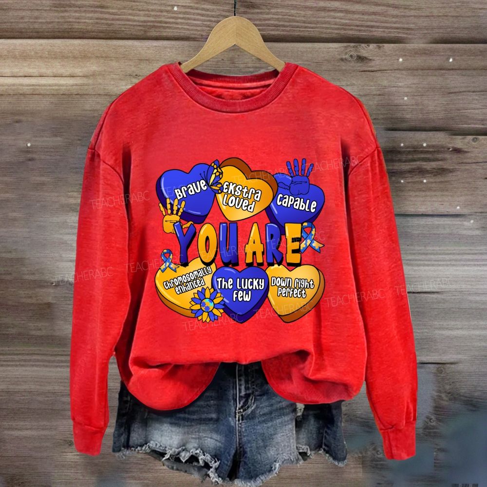 You Are Brave Capable The Lucky Few  Blue Yellow Heart Sweatshirt