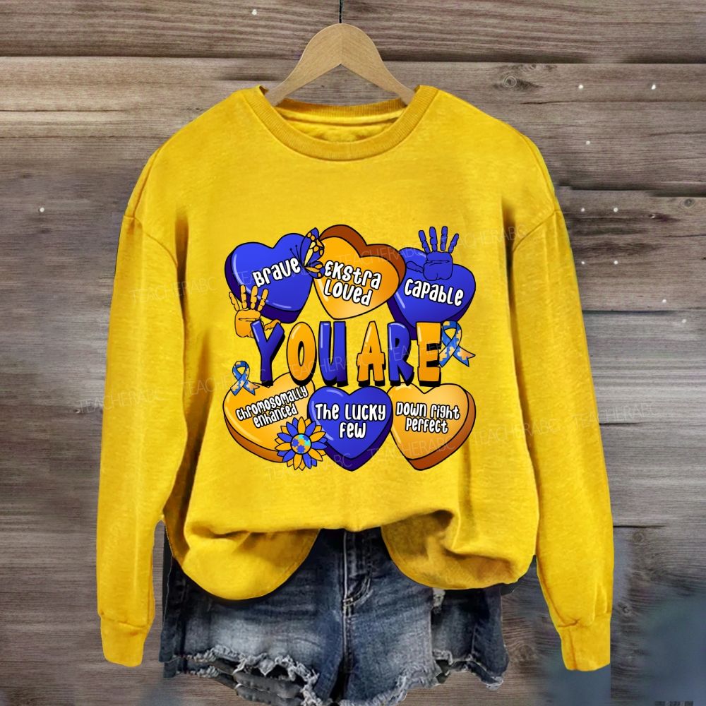 You Are Brave Capable The Lucky Few  Blue Yellow Heart Sweatshirt